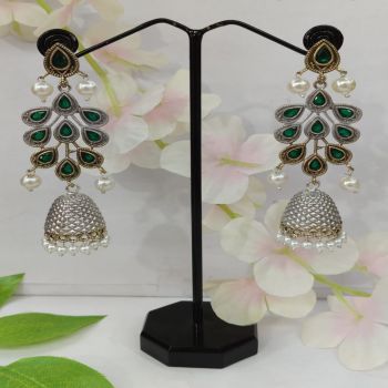 Chic Brass-Silver Oxidized Drop Earrings
